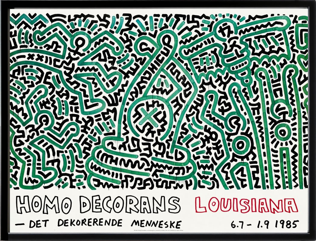 キース ヘリング ポスター 絵画 作品 グッズ アートパネル アートポスター ポップ アート 絵 複製画 版画 リトグラフ シルクスクリーン アートフレーム インテリア フレーム付き 壁掛け 北欧 おしゃれキース・ヘリング Homo Decorans Louisiana 1985