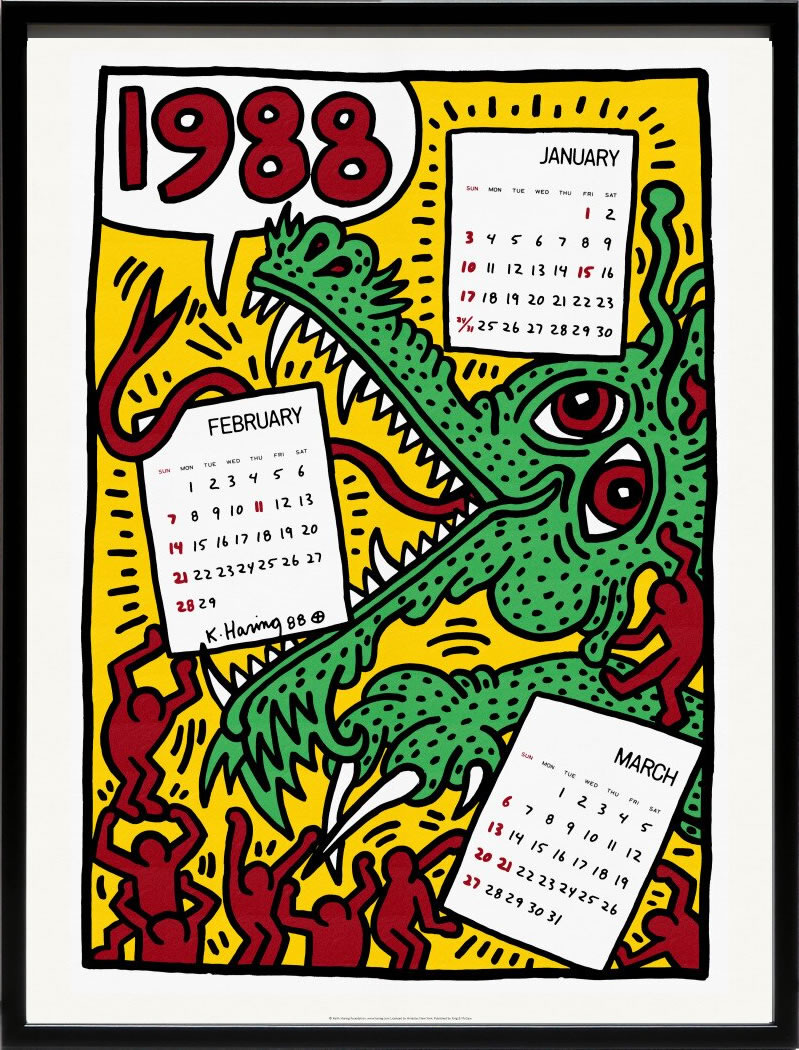 キース ヘリング ポスター 絵画 作品 グッズ アートパネル アートポスター ポップ アート 絵 複製画 版画 リトグラフ シルクスクリーン アートフレーム インテリア フレーム付き 壁掛け 北欧 おしゃれキース・ヘリング Pop Shop Calendar 1988