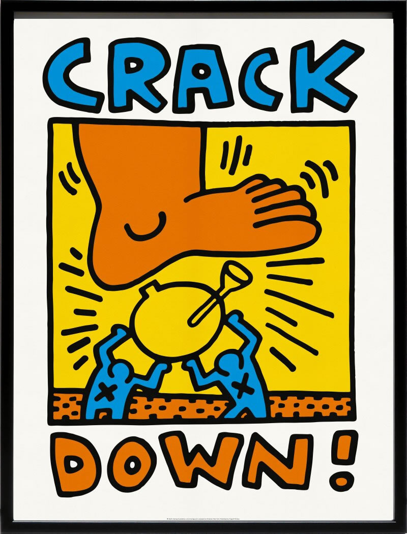 キース ヘリング ポスター 絵画 作品 グッズ アートパネル アートポスター ポップ アート 絵 複製画 版画 リトグラフ シルクスクリーン アートフレーム インテリア フレーム付き 壁掛け 北欧 おしゃれキース・ヘリング Crack Down! 1986