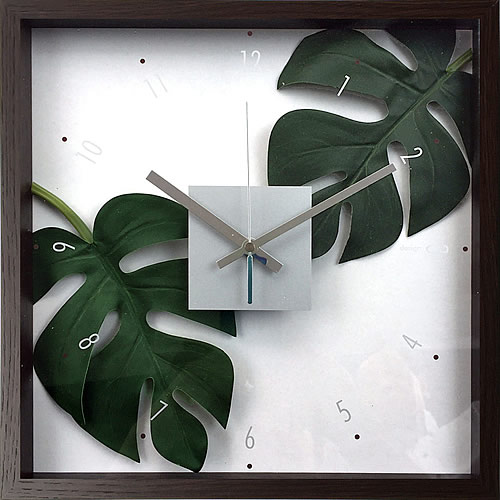 壁掛け時計 掛け時計 ウォールクロック アートフラワークロック 電波時計ではありません おしゃれ シンプル 北欧 木製 かわいい 造花 デザイナーズ アンティーク モダンリーフクロック モンステラ アダンソニーの写真