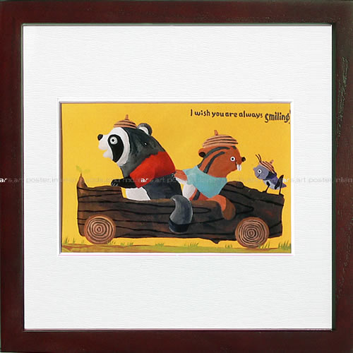 武内祐人 ポスター 絵画 絵 複製画 版画 作品 リトグラフ シルクスクリーン アートパネル アートポスター アートフレーム ナチュラル インテリア フレーム付き 壁掛け 北欧 おしゃれ武内 祐人 タヌキとリス