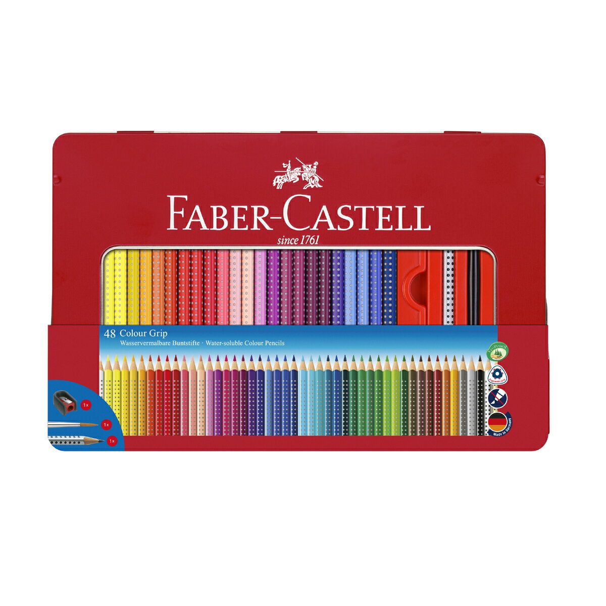 ファーバーカステル カラーグリップ水彩色鉛筆 48色（缶入）＋アクセサリー 112448 ファーバー カステル faber castell 色鉛筆 いろえんぴつ いろえんぴつ48色 鉛筆 えんぴつ 水彩 グリップ鉛筆 色鉛筆セット 色鉛筆48色 水彩色鉛筆 水彩いろえんぴ