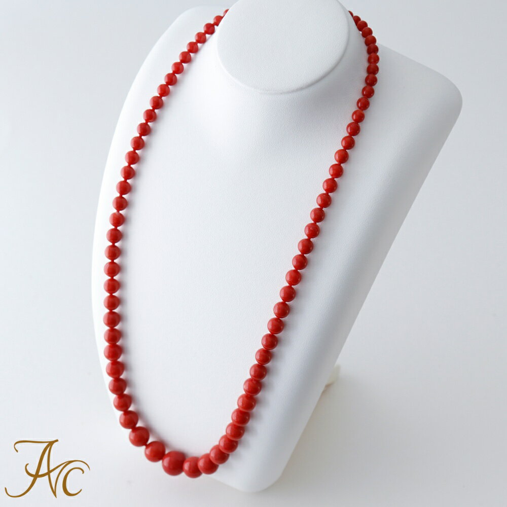 ≪1年保証付き≫ 日本産血赤珊瑚5.2〜12.7ミリ玉60センチK14ネックレス【 3月 誕生石 珊瑚 アクセサリー ジュエリー 還暦祝 赤 結婚 35周年 プ...