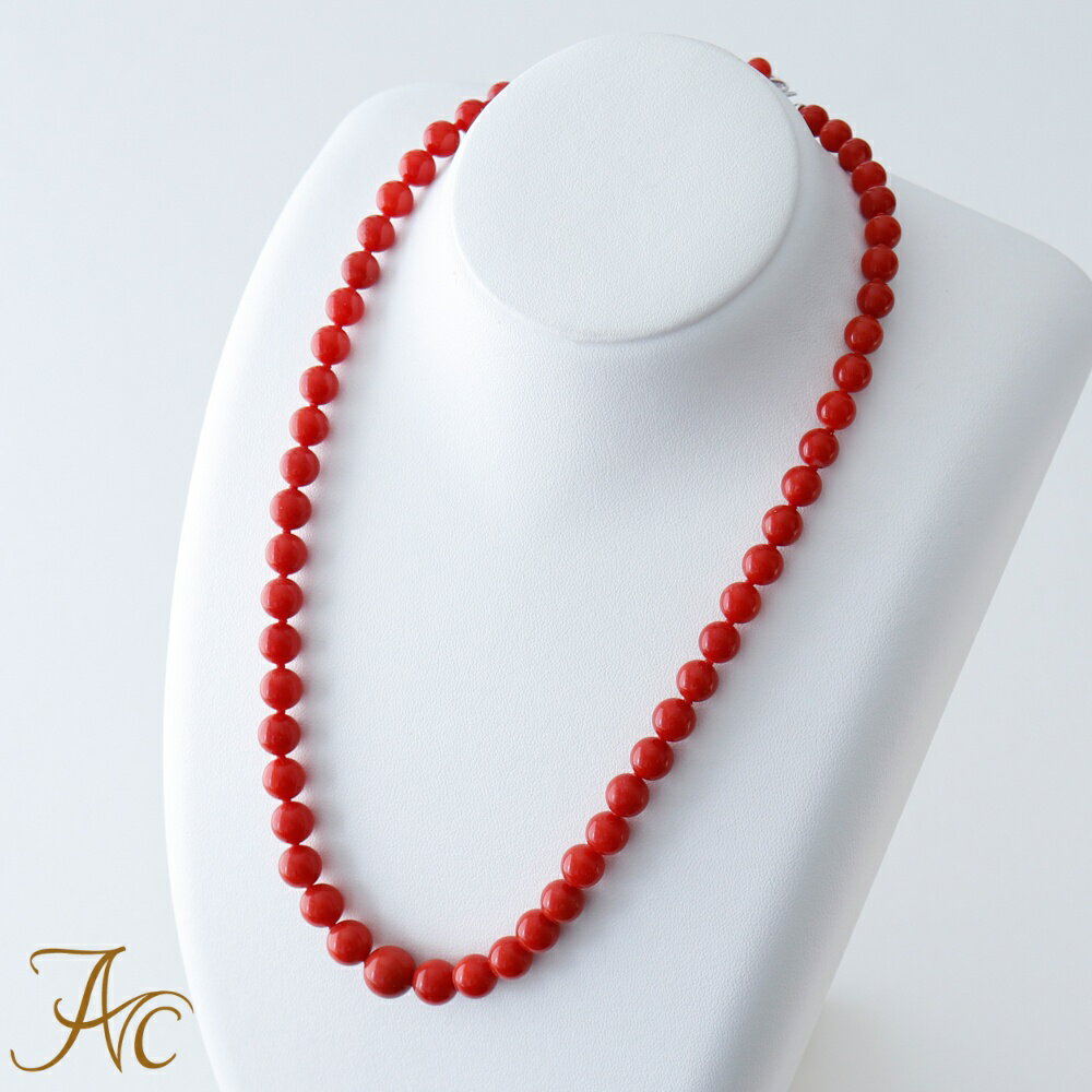 ≪1年保証付き≫ 日本産血赤珊瑚6.0〜9.8ミリ玉47センチK14ホワイトゴールド シンプル 上品 希少 貴重 大人 女性 レディース ネックレス 3月 誕生...