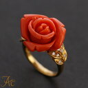 桃珊瑚<薔薇 ローズ>K18リング「明 崩」作 シンプル 差し色 上品 希少 貴重 大人 女性 レディース おしゃれな かわいい 3月 誕生石 珊瑚 アクセサリー ジュエリー 還暦祝 赤 結婚 35周年 プレゼント 本珊瑚 サンゴ