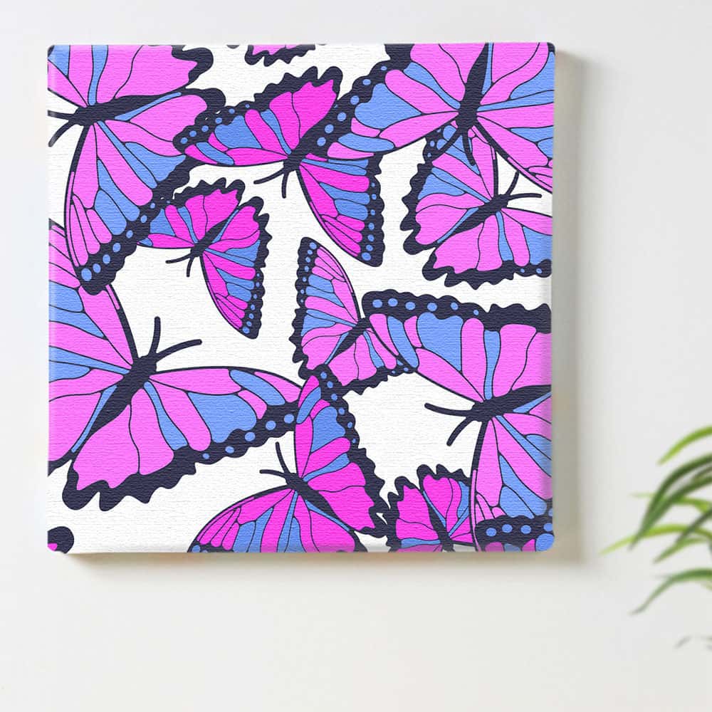 蝶々 ピンク ポップのインテリア用アートパネル ファブリック パネル ポスター ボード 壁掛け アート 絵 おしゃれ インテリア 玄関 30cm×30cm Mサイズ 【返金保証】