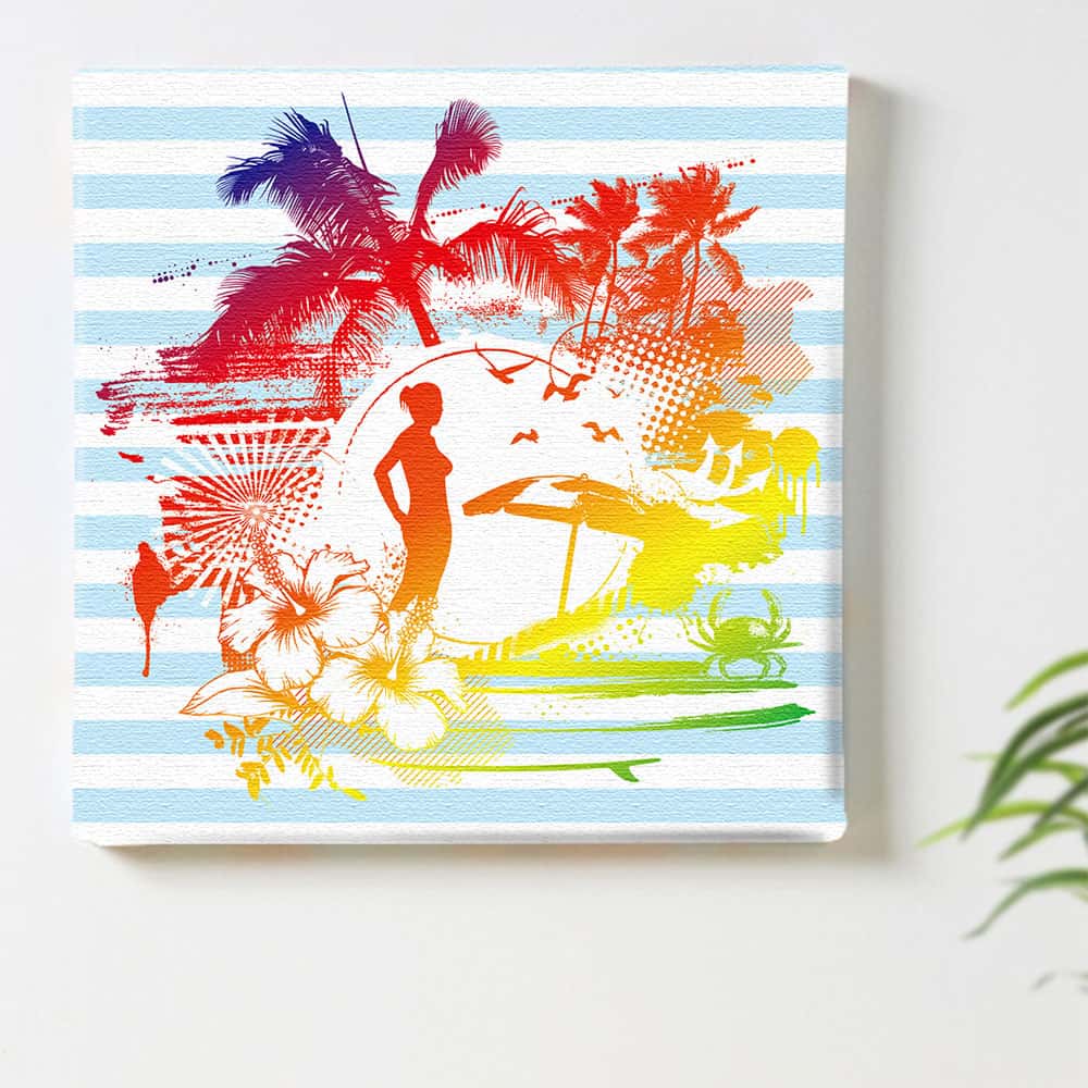 ストライプ カラフル サーフのインテリア用ファブリックパネル ファブリック パネル ポスター ボード 壁掛け アート 絵 おしゃれ インテリア 玄関 30cm×30cm Mサイズ 【返品保証】