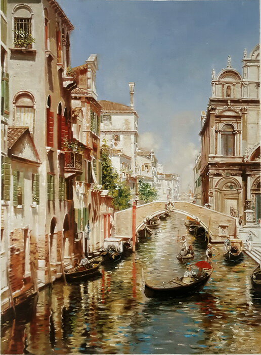 油絵 Emilio Sanchez Perrier_ベネチアの水路 MA955
