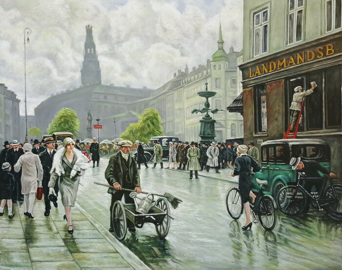 油絵 Paul Gustave Fischer_ コペンハーゲンの街角 MA3166