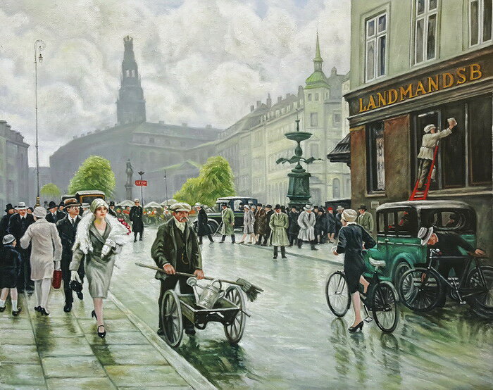 乐天商城 - 油絵 Paul Gustave Fischer_ コペンハーゲンの街角 MA3166