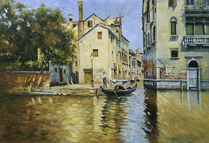 油絵 Reyna Antonio_ ベネチアの水路　MA917