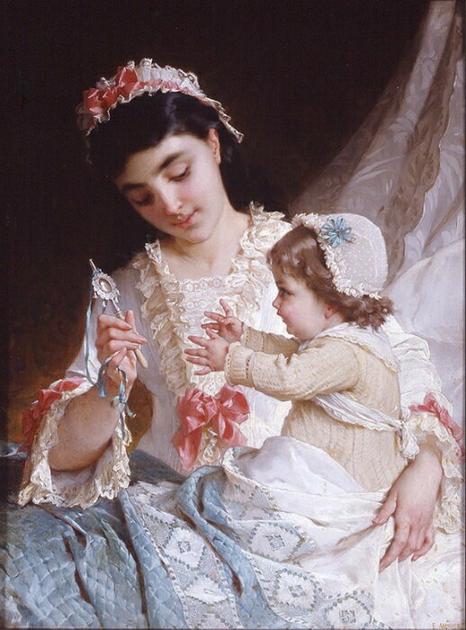 Rakuten - 油絵 Emile Munierの名作_赤ん坊との戯れ　MA3196