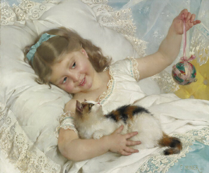 Rakuten - 油絵 Emile Munierの名作_少女と猫　MA3199