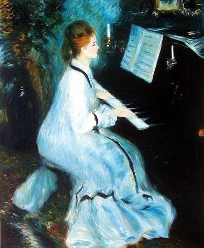 油絵 ルノワールの名作_ピアノを弾く女性　ma138