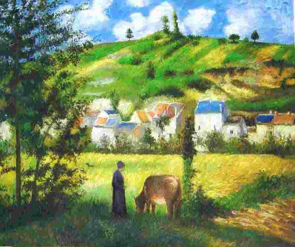 油絵 ピサロの名作 「Chaponvalの風景」　ma164