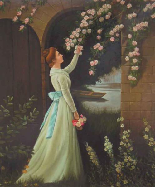 特価油絵 バラと婦人　MA232