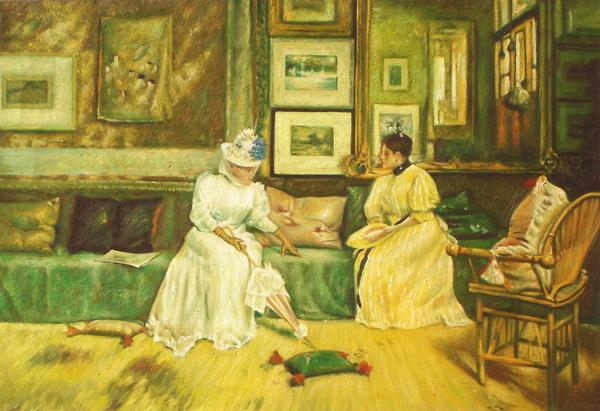 乐天商城 - 油絵 特価　William Merritt Chaseの名作_友の訪問　ma334