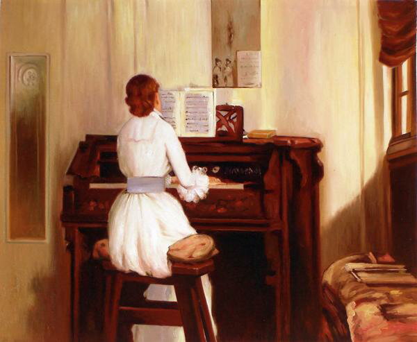 Rakuten - 油絵 William Merritt Chaseの名作_ピアノオルガンを奏でるメイグス夫人　MA461
