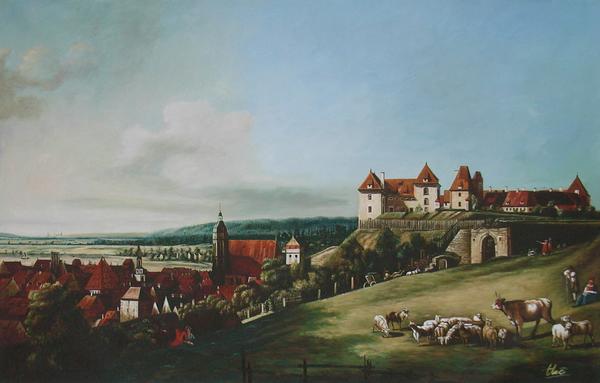 特価油絵 カナレットの名作「街を見下ろす丘」　MA521