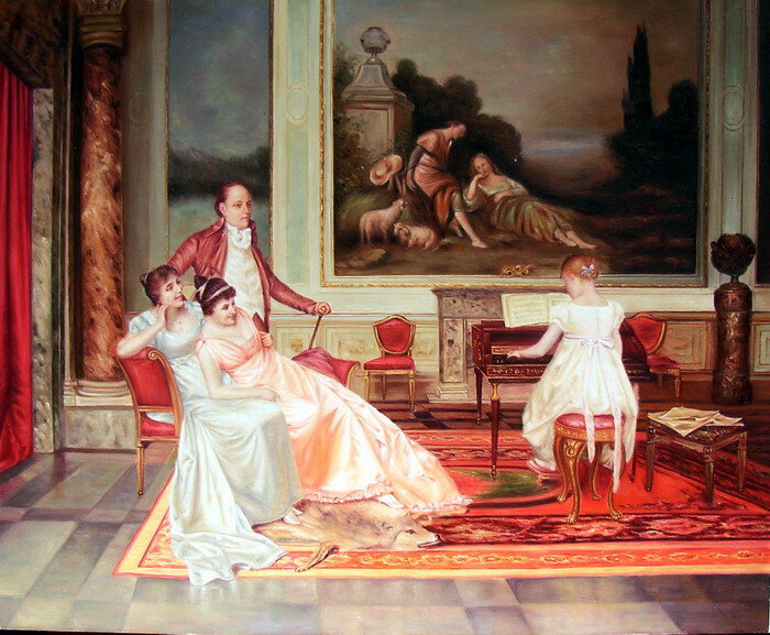 Rakuten - 特価油絵 Vittorio Reggianiniの名作「ピアノリサイタル」　ma491