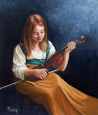 Rakuten - 油絵 Thomas Jones Barkerの名作「バイオリンを持つ少女」　MA529