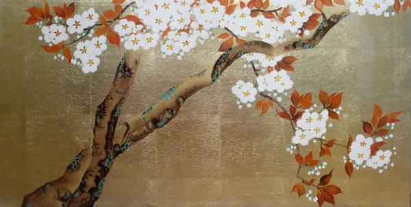 漆絵　酒井抱一の名作「桜図」左隻　nh116L