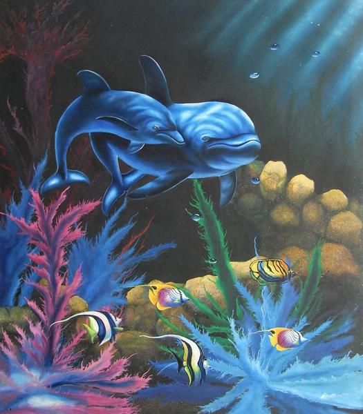 特価油絵 いるか　A124