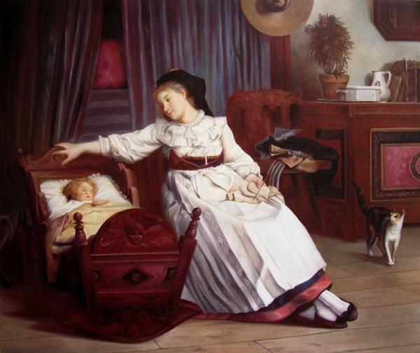 樂天商城 - 特価油絵 Camille Aflred Pabstの名作_ゆりかご　MA534