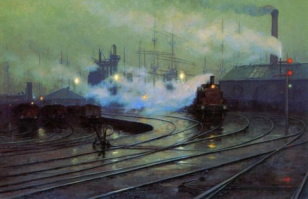 油絵 Lionel Walden_ カーディフ埠頭　MA716