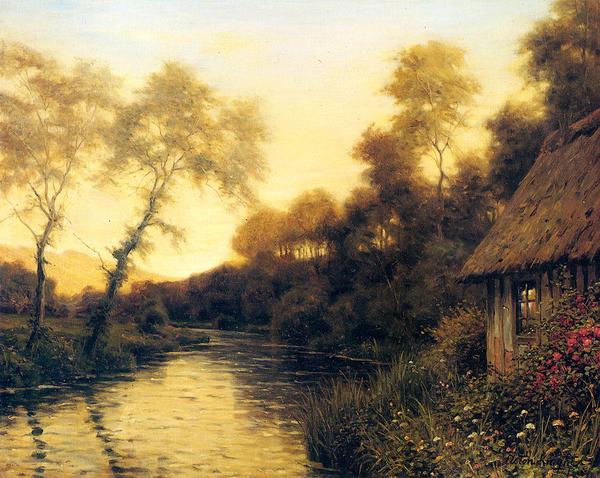 Rakuten - 油絵 Louis Aston Knight_ 夕暮れの川の風景　MA729