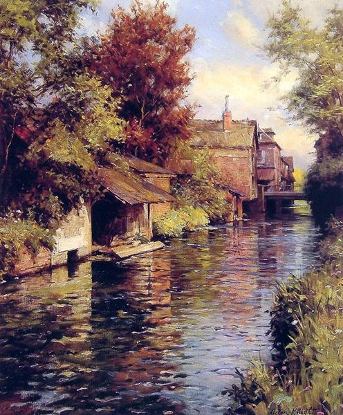 Rakuten - 油絵 Louis Aston Knight_ 晴れた日の午後の水路　MA736