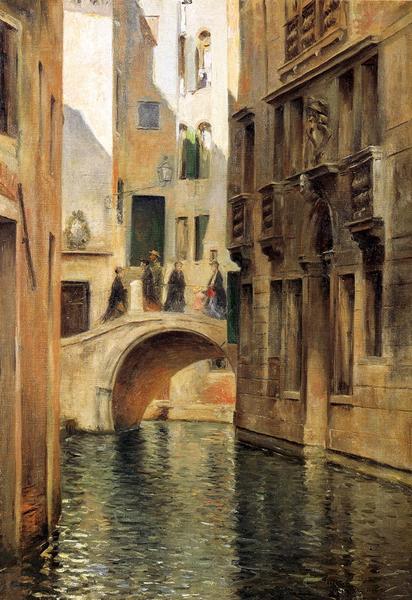 油絵 Stewart Julius LeBlanc_ ベネチアの水路　MA990