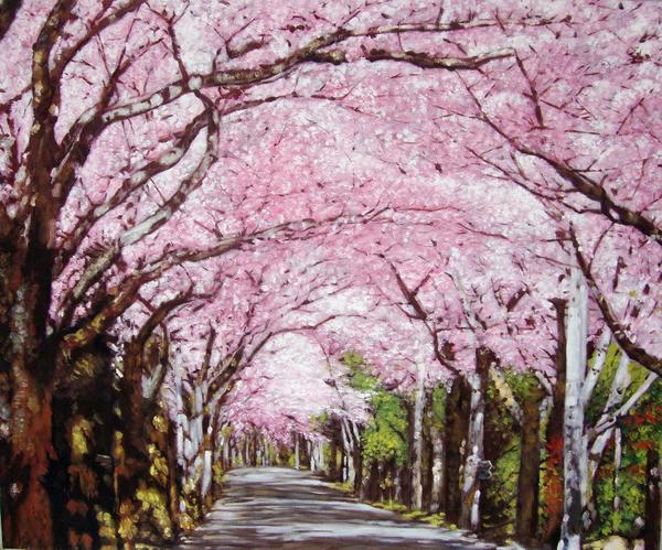 油絵 伊豆高原の桜並木　MA1041