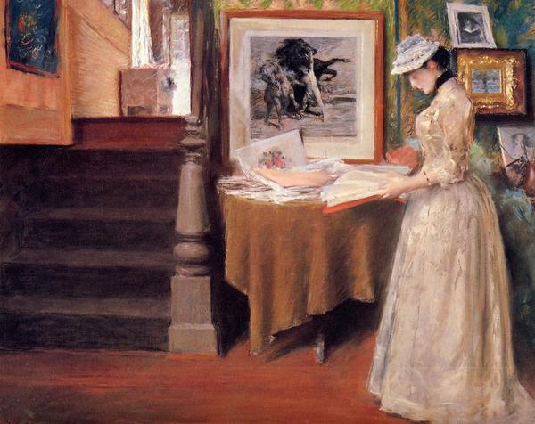 Rakuten - 油絵 WilliamMerrittChaseの名作_テーブルと若い婦人　MA1039