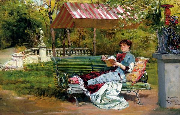 Rakuten - 油絵 Marchetti Ludovico_公園での読書　MA1118