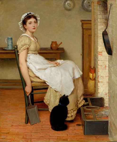 油絵 Leslie George Dunlop_暖炉の前で　ma