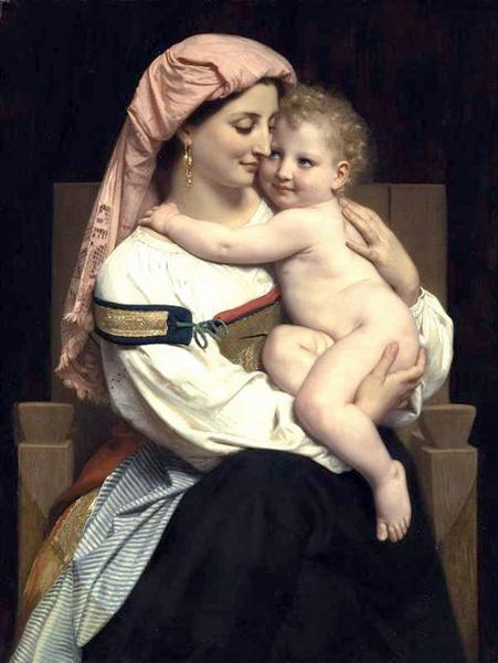 油絵 ウイリアム・ブーグローの名作_チェルヴァーラの女と子供 ma1393