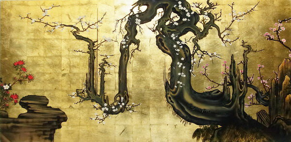 漆絵　狩野山雪の名作_老梅図　nh209