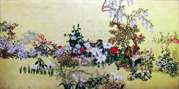 漆絵　渡辺始興の名作「四季の花々」右隻 NH161R