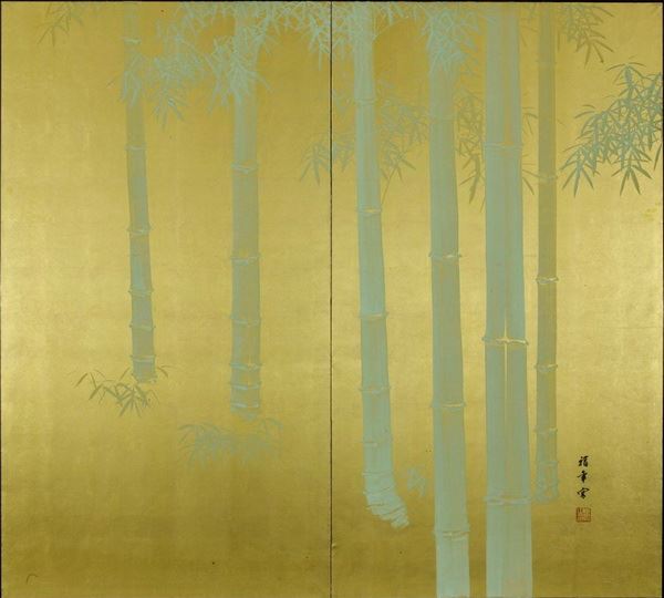 熟練した画家が、この名画の精巧な模写作品を漆絵でお作りします。 絵画サイズは1枚が80x40cmで2枚一組（総サイズ80x80cm）。制作日数約1〜2ヶ月。 異なったサイズをご希望の場合は、ご注文前にお問い合わせ下さい。 背面にフックが付いていますので、額なしでもそのまま壁にかけられます。 額縁見本は、カテゴリーの額縁見本をご覧下さい。 小西福年 (1887-1959)　日本画家。 漆絵とは、日本古来の漆工芸技法を絵画に取り入れた新しい芸術作品です。 特殊な合板に漆を塗り込み幾度も磨き出した上に、一点一点ていねいに手描きして仕上げた芸術品です。 自信を持ってお薦めできる作品です。存在感のある美術品としてご活用下さい。 国宝級の屏風絵、蒔絵、花鳥図、壁画、天井画などの名画を、画家が精巧に模写します。