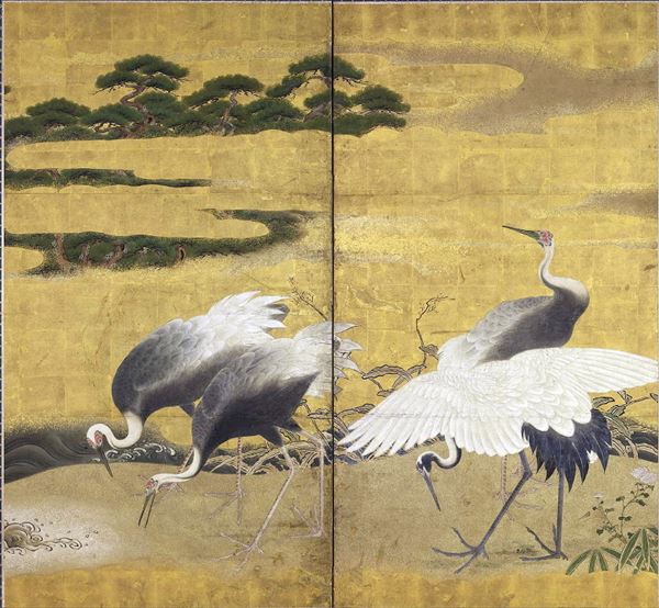 Rakuten - 漆絵　白鶴と松図　NH260