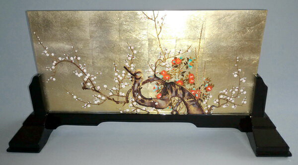 特価漆絵　鈴木其一の名作「梅花」　専用スタンド付　NH34