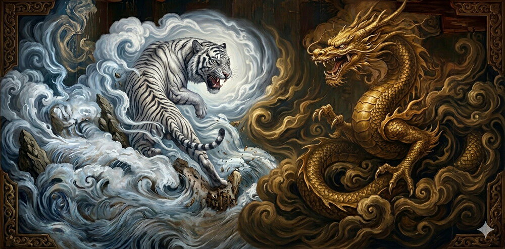 Rakuten - 漆絵　龍虎図_白虎と龍　NH363