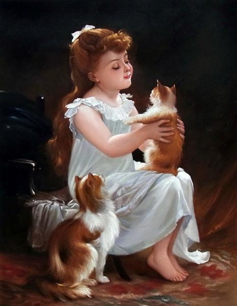 特価油絵 Emile Munierの名作_子猫との遊び　MA606