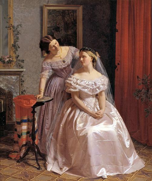 油絵 ヘンリク・オルリックの名作_友人に飾られる花嫁 ma1428