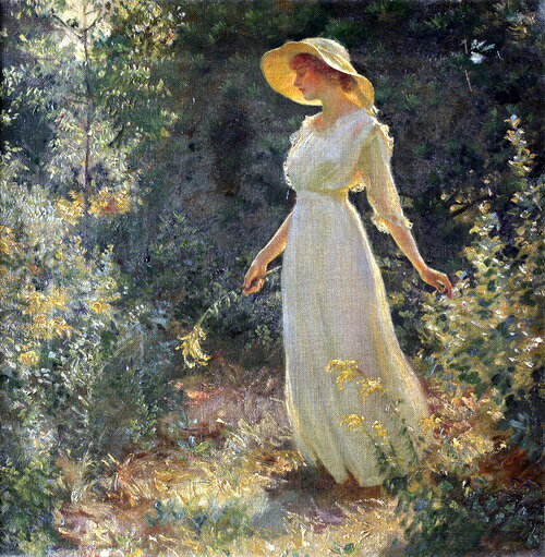 油絵 Charles Courtney Curran_白いドレスの女　MA1480