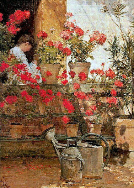名画 絵画 油絵 Childe Hassam ゼラニウム 名画 絵画 油絵 Childe Hassam ゼラニウム