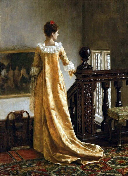油絵 Edmund Blair Leighton_ロングドレスの女　MA1494