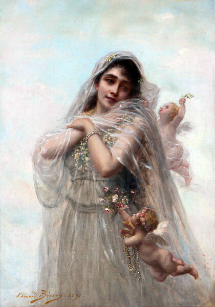 油絵 Edouard Bisson_天使と若い女　MA1498