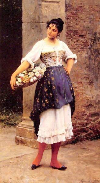 Rakuten - 油絵 Eugene de Blaas_ ベネチアの花売り女性　ma1511